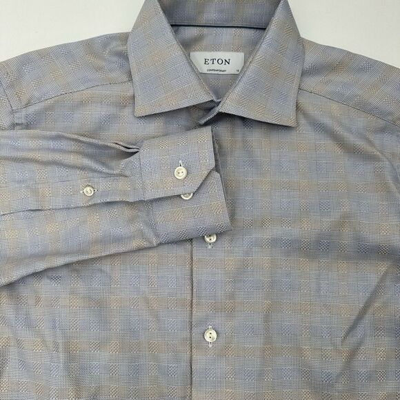 Eton Multi Color‎ Textured Twill Long Sleeve Button Front Shirt Sz 38/15 - Picture 2 of 6